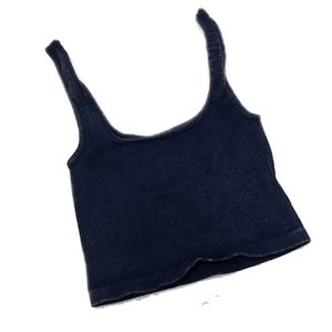 FP Movement Happiness Runs Square Neck Cropped Ribbed Navy Blue Tank Top Medium